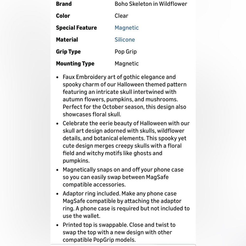 Boho Skeleton/wildflower MagSafe Popsocket (interchangeable) NWT - Picture 6 of 6